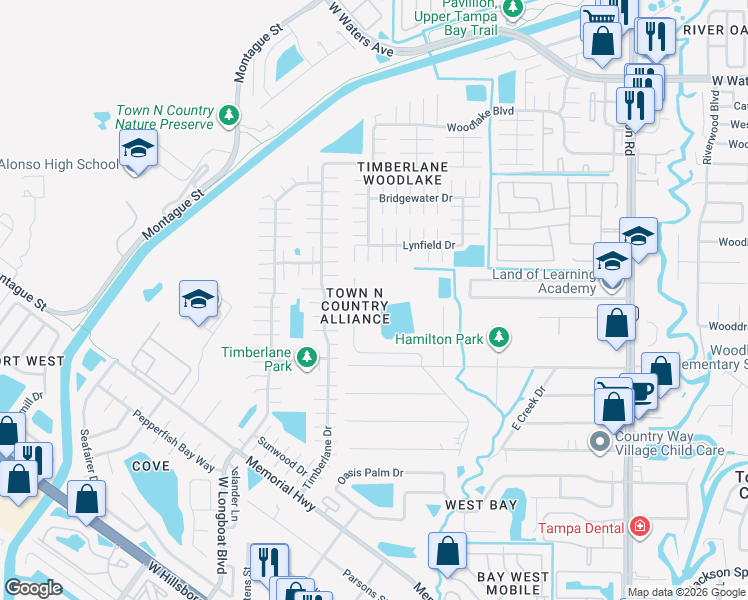 map of restaurants, bars, coffee shops, grocery stores, and more near 9503 Somerset Island Court in Tampa