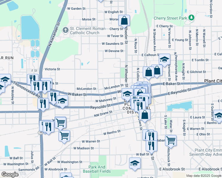 map of restaurants, bars, coffee shops, grocery stores, and more near 503 McLendon Street in Plant City