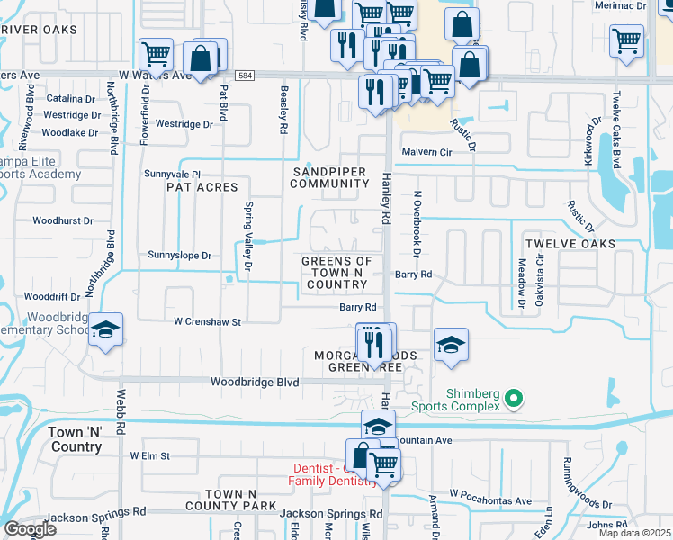 map of restaurants, bars, coffee shops, grocery stores, and more near in Town 'n' Country