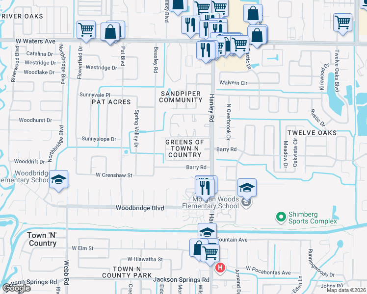 map of restaurants, bars, coffee shops, grocery stores, and more near in Town 'n' Country