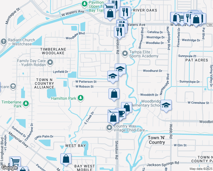 map of restaurants, bars, coffee shops, grocery stores, and more near 8823 West Patterson Street in Tampa