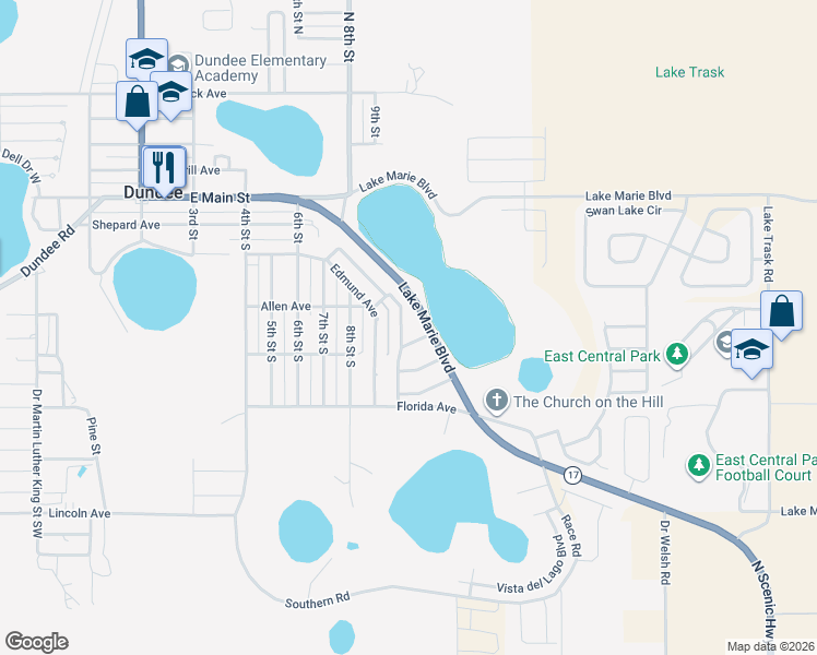 map of restaurants, bars, coffee shops, grocery stores, and more near 913 Valentina Drive in Dundee