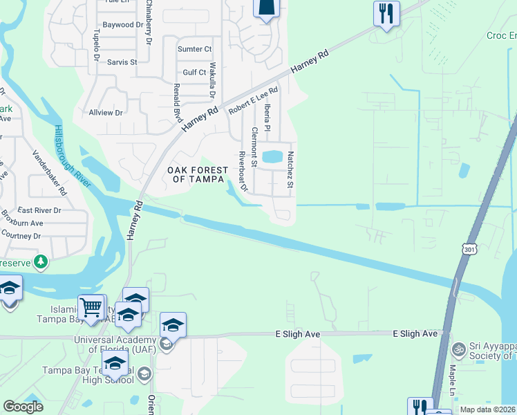 map of restaurants, bars, coffee shops, grocery stores, and more near 8210 Riverboat Drive in Tampa