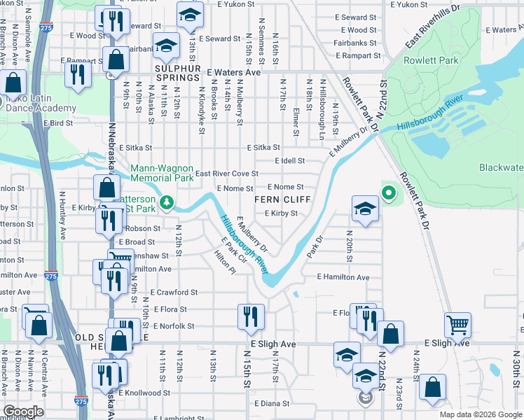 map of restaurants, bars, coffee shops, grocery stores, and more near 1614 East Maple Avenue in Tampa