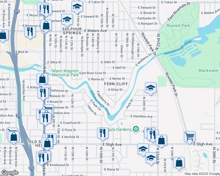 map of restaurants, bars, coffee shops, grocery stores, and more near 1614 East Maple Avenue in Tampa