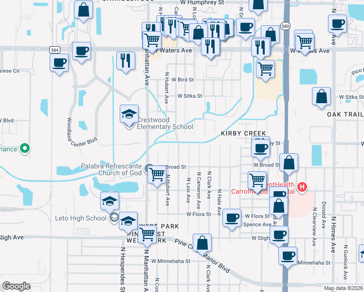 map of restaurants, bars, coffee shops, grocery stores, and more near 7811 Marigold Avenue in Tampa
