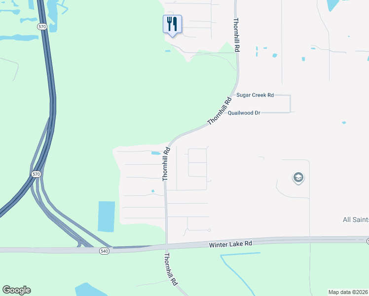 map of restaurants, bars, coffee shops, grocery stores, and more near 231 Temple Circle South in Winter Haven