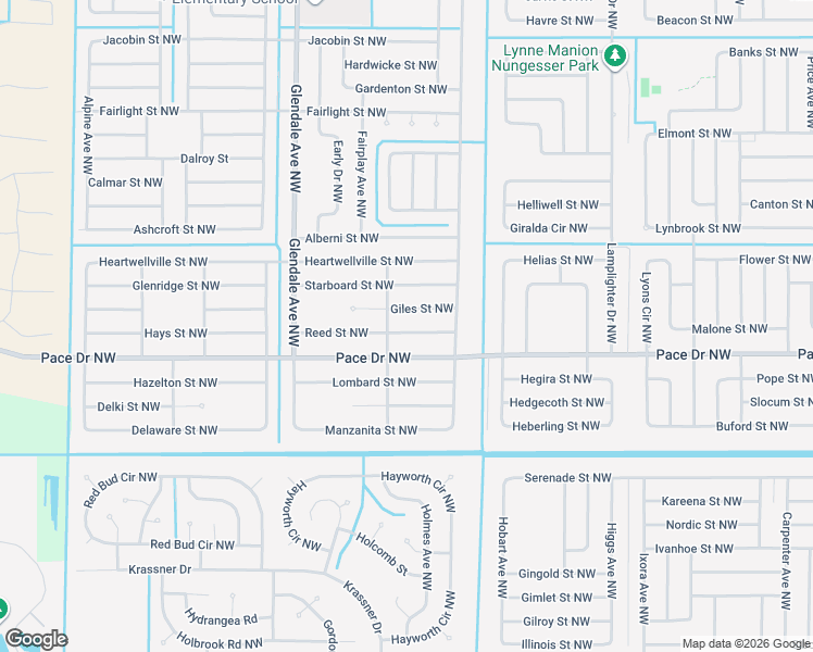map of restaurants, bars, coffee shops, grocery stores, and more near 1446 Giles Street Northwest in Palm Bay