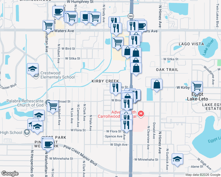 map of restaurants, bars, coffee shops, grocery stores, and more near 7803 North Cortez Street in Tampa