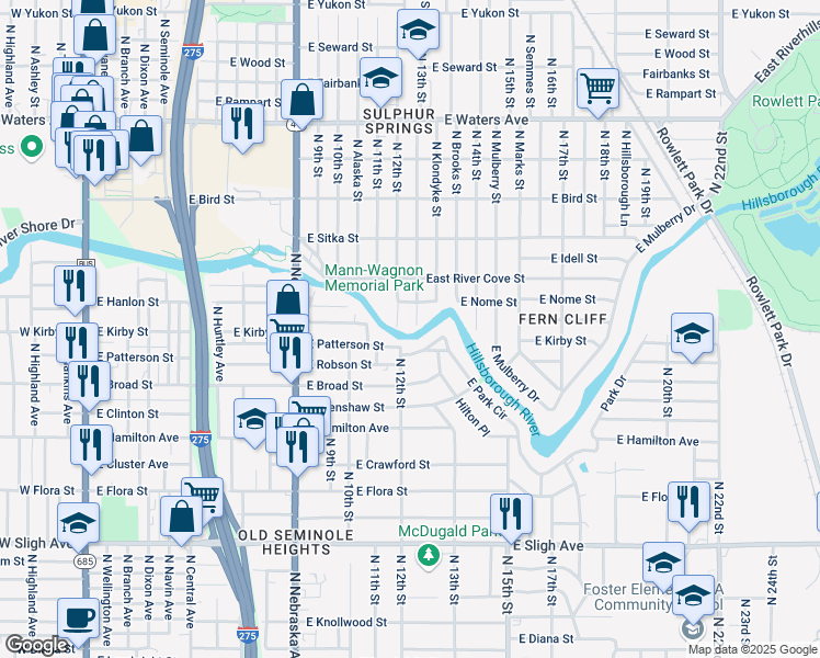 map of restaurants, bars, coffee shops, grocery stores, and more near 7804 North 12th Street in Tampa