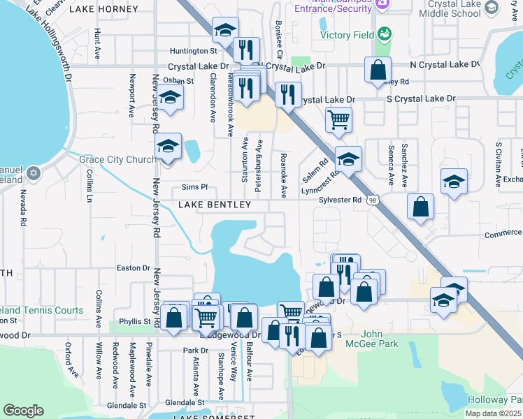 map of restaurants, bars, coffee shops, grocery stores, and more near 1926 John Arthur Way in Lakeland