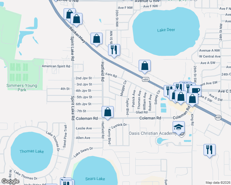 map of restaurants, bars, coffee shops, grocery stores, and more near 405 Maggie Circle in Winter Haven