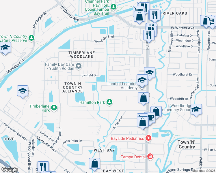 map of restaurants, bars, coffee shops, grocery stores, and more near 9211 West Patterson Street in Tampa