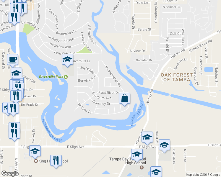 map of restaurants, bars, coffee shops, grocery stores, and more near 723 Grand Circle in Tampa