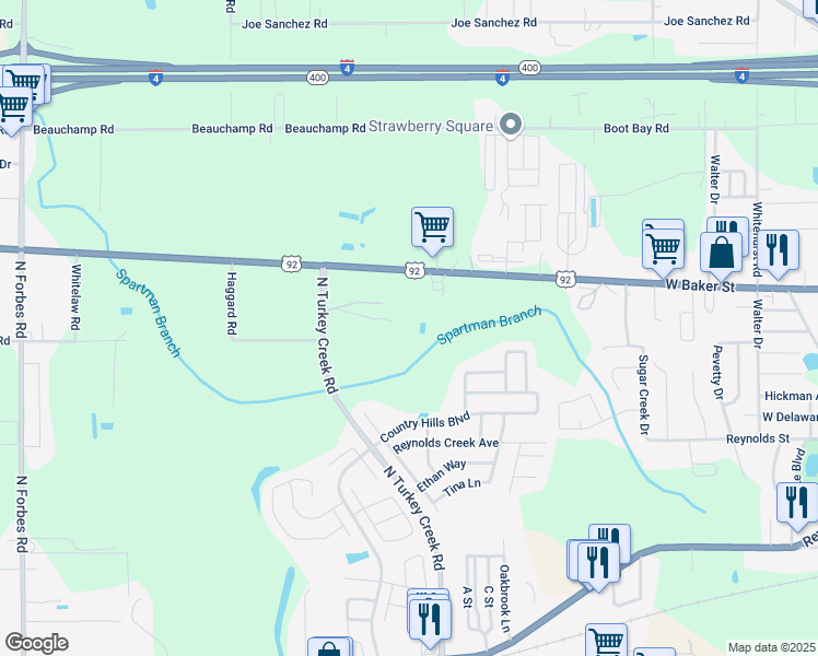 map of restaurants, bars, coffee shops, grocery stores, and more near 4457 U.S. 92 in Plant City