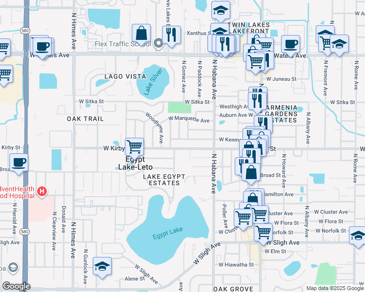 map of restaurants, bars, coffee shops, grocery stores, and more near 2902 West Kenmore Avenue in Tampa