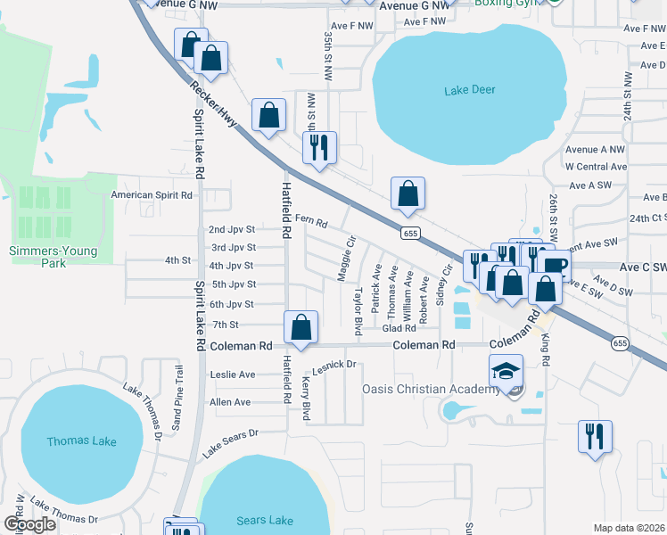 map of restaurants, bars, coffee shops, grocery stores, and more near 405 Maggie Circle in Winter Haven