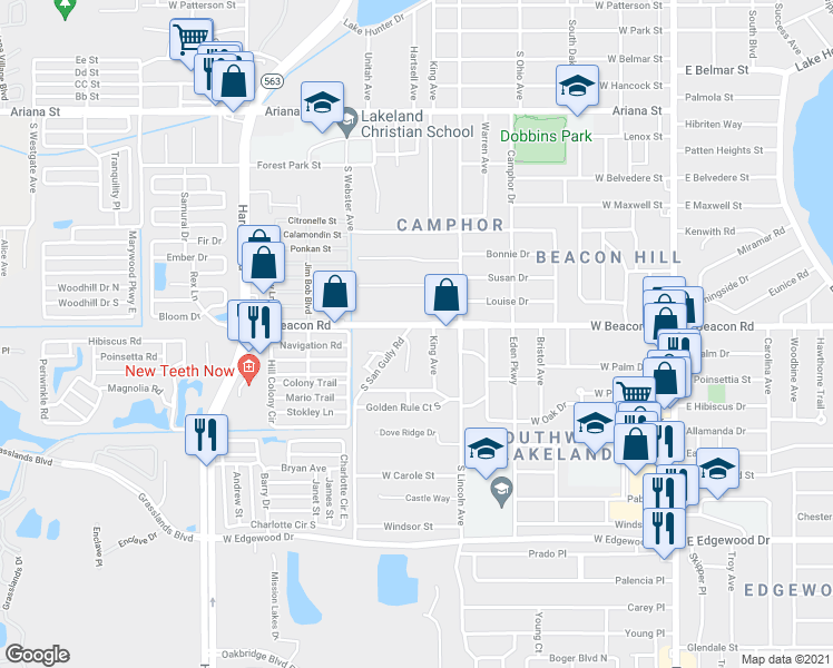 map of restaurants, bars, coffee shops, grocery stores, and more near in Lakeland