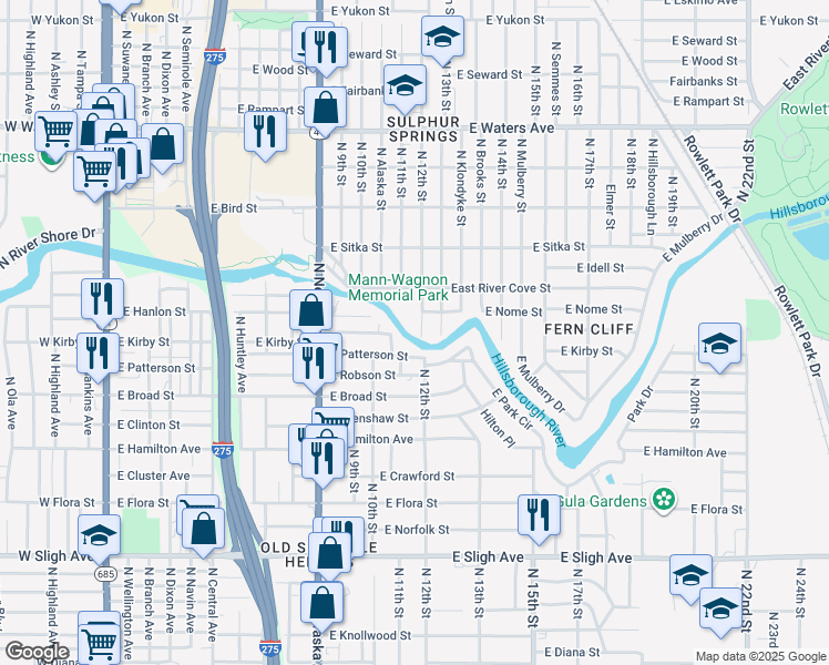 map of restaurants, bars, coffee shops, grocery stores, and more near 7804 North 12th Street in Tampa