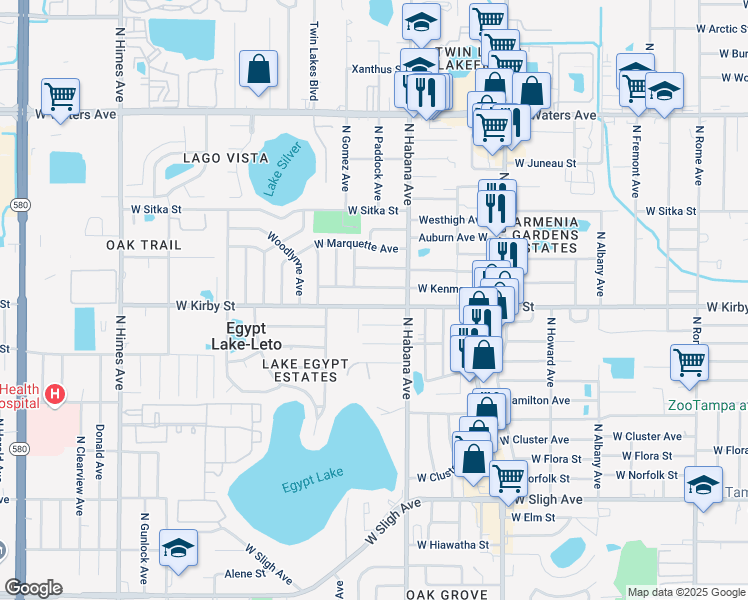 map of restaurants, bars, coffee shops, grocery stores, and more near 2810 West Kenmore Avenue in Tampa