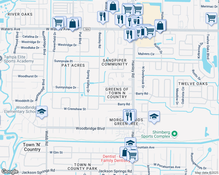 map of restaurants, bars, coffee shops, grocery stores, and more near 7616 La Mesita Court in Tampa