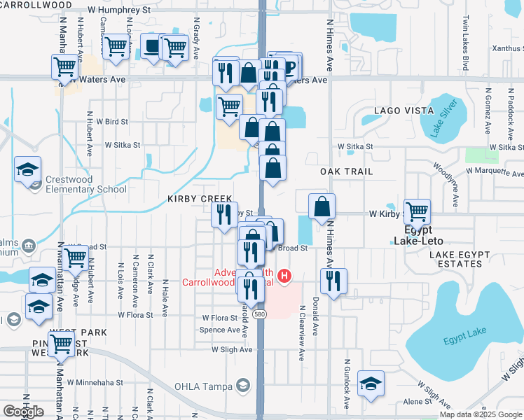 map of restaurants, bars, coffee shops, grocery stores, and more near 7814 North Dale Mabry Highway in Tampa