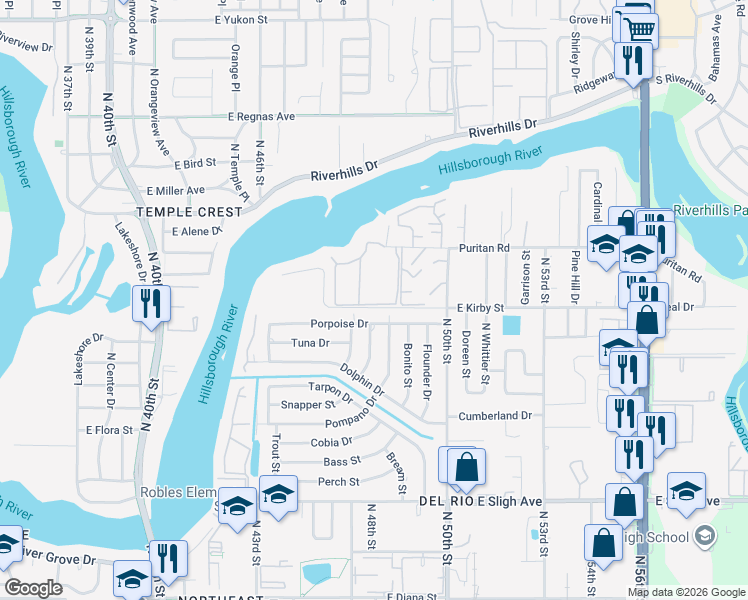 map of restaurants, bars, coffee shops, grocery stores, and more near 7869 Niagara Avenue in Tampa