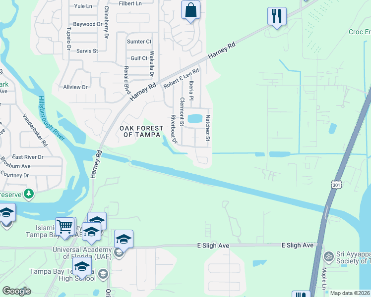 map of restaurants, bars, coffee shops, grocery stores, and more near 8210 Riverboat Drive in Tampa