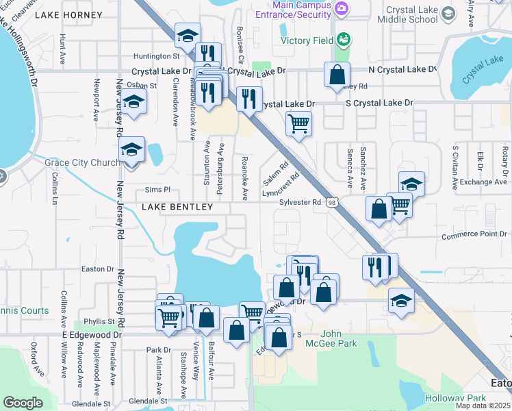 map of restaurants, bars, coffee shops, grocery stores, and more near 1905 Sylvester Court in Lakeland