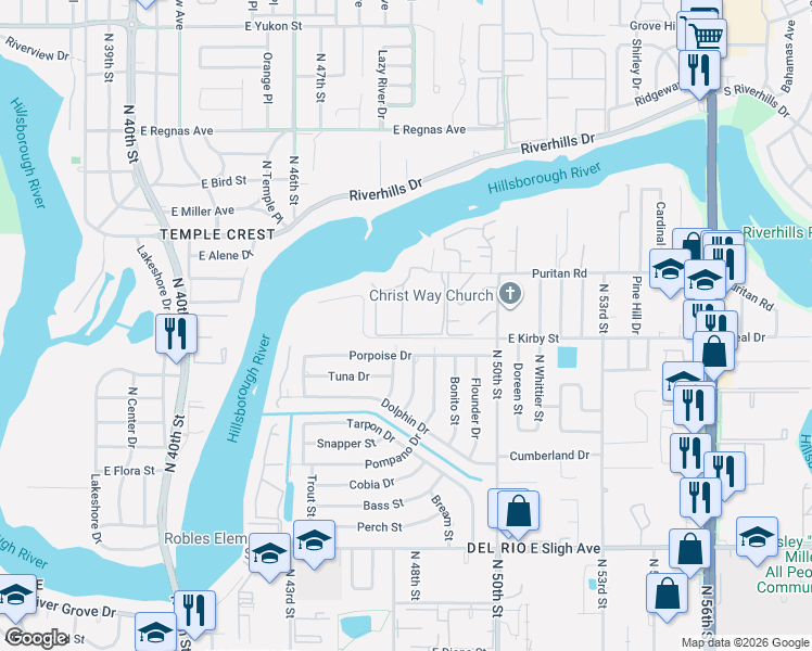 map of restaurants, bars, coffee shops, grocery stores, and more near 7809 Niagara Avenue in Tampa