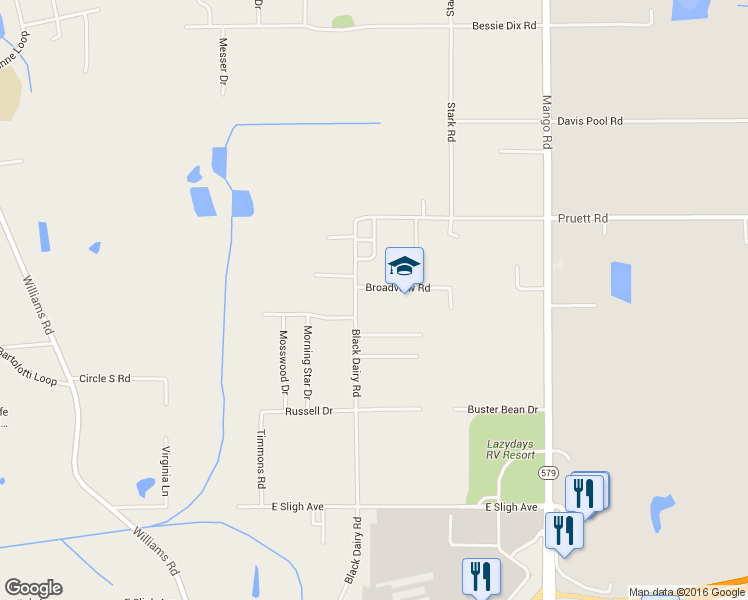 map of restaurants, bars, coffee shops, grocery stores, and more near 11305 Broadview Road in Seffner