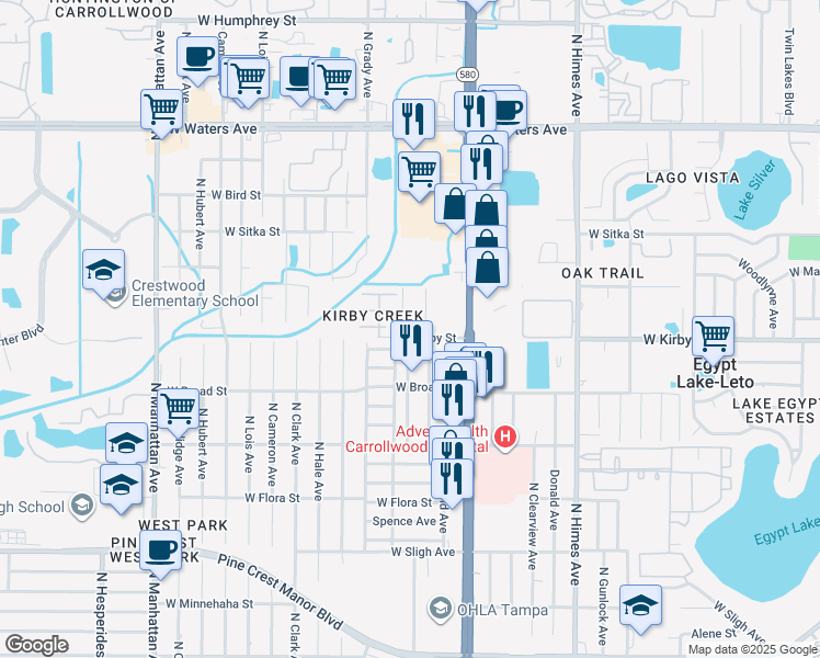 map of restaurants, bars, coffee shops, grocery stores, and more near 7803 North Cortez Avenue in Tampa