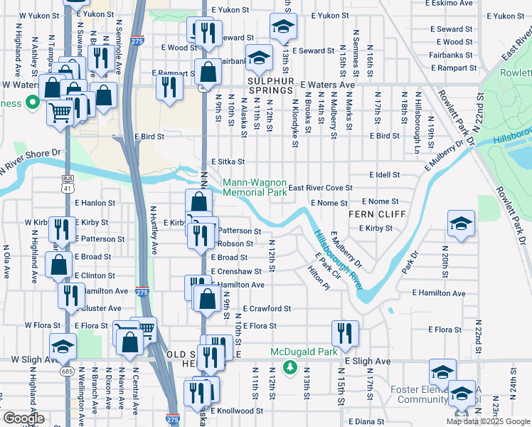 map of restaurants, bars, coffee shops, grocery stores, and more near 7804 North 12th Street in Tampa
