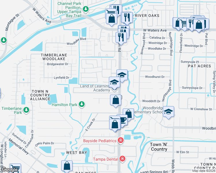 map of restaurants, bars, coffee shops, grocery stores, and more near 8823 West Patterson Street in Tampa