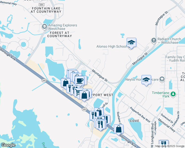 map of restaurants, bars, coffee shops, grocery stores, and more near 11511 Declaration Drive in Tampa
