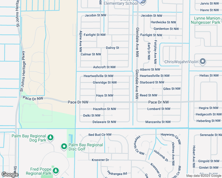 map of restaurants, bars, coffee shops, grocery stores, and more near 850 Delhaven Avenue Northwest in Palm Bay