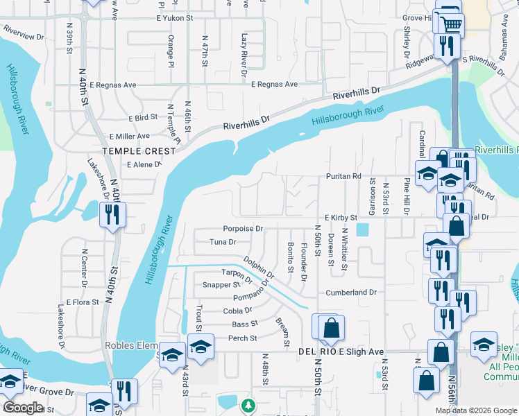 map of restaurants, bars, coffee shops, grocery stores, and more near 7813 Niagara Avenue in Tampa