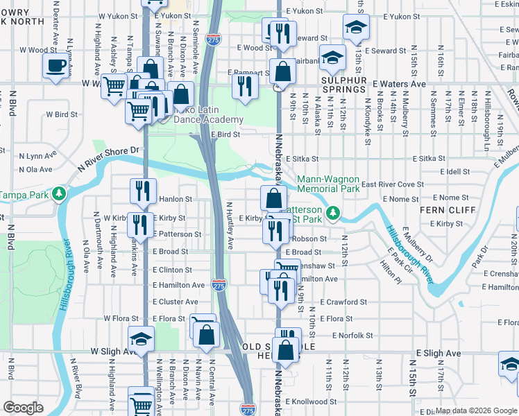 map of restaurants, bars, coffee shops, grocery stores, and more near 7706 North Arden Avenue in Tampa