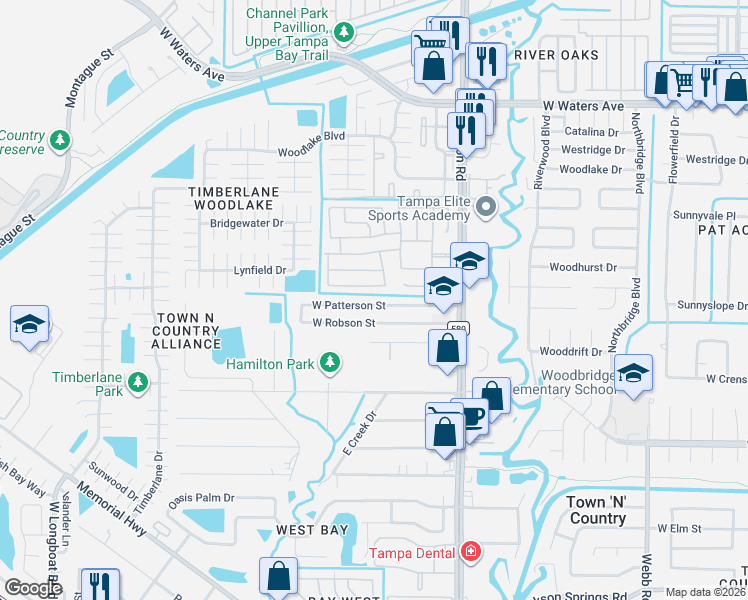 map of restaurants, bars, coffee shops, grocery stores, and more near 8839 West Patterson Street in Tampa