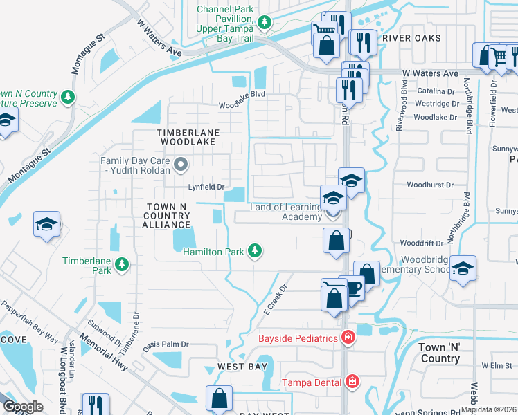 map of restaurants, bars, coffee shops, grocery stores, and more near 9211 West Patterson Street in Tampa