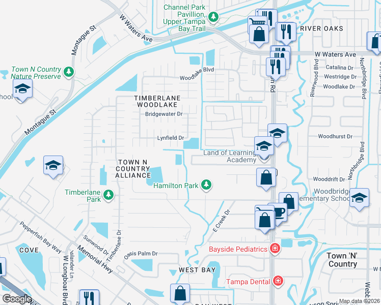 map of restaurants, bars, coffee shops, grocery stores, and more near 9225 West Patterson Street in Tampa