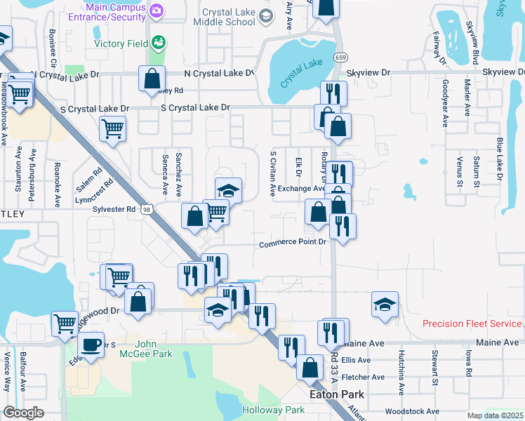 map of restaurants, bars, coffee shops, grocery stores, and more near 2006 Crystal Wood Drive in Lakeland
