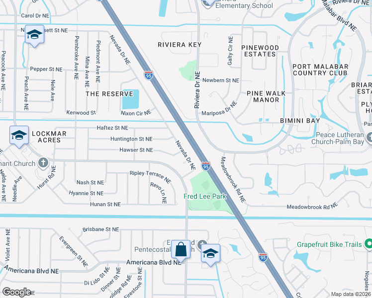 map of restaurants, bars, coffee shops, grocery stores, and more near 817 Nevada Drive Northeast in Palm Bay