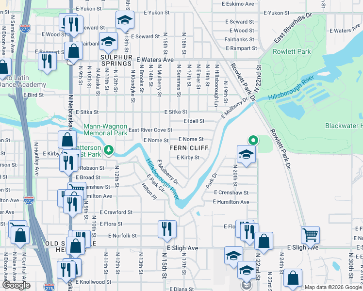 map of restaurants, bars, coffee shops, grocery stores, and more near 1614 East Maple Avenue in Tampa