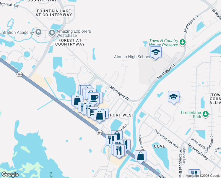 map of restaurants, bars, coffee shops, grocery stores, and more near 11511 Declaration Drive in Tampa