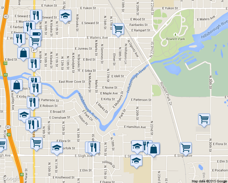 map of restaurants, bars, coffee shops, grocery stores, and more near 1712 East Maple Avenue in Tampa