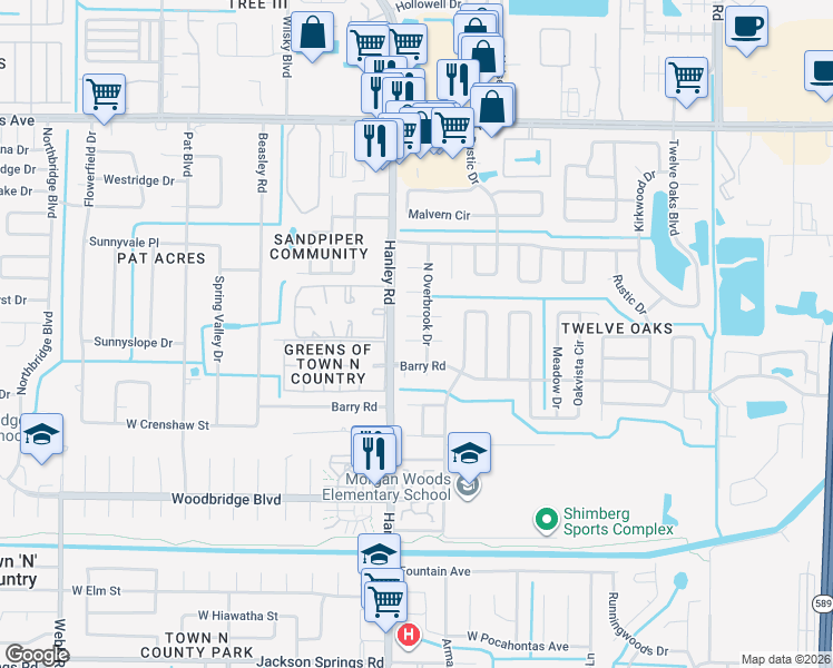 map of restaurants, bars, coffee shops, grocery stores, and more near 7513 Mayfair Court in Tampa