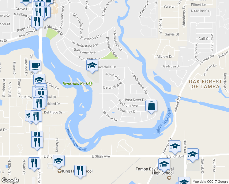 map of restaurants, bars, coffee shops, grocery stores, and more near 412 Broxburn Avenue in Tampa