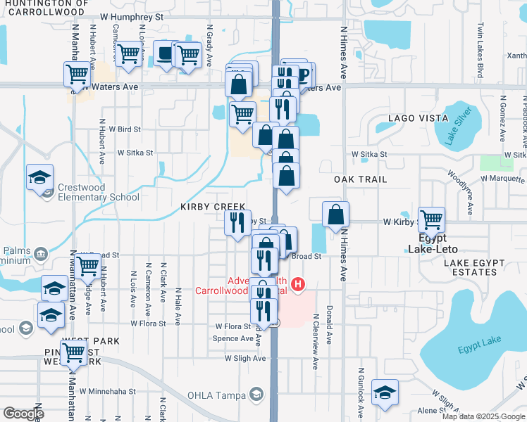 map of restaurants, bars, coffee shops, grocery stores, and more near 7814 North Dale Mabry Highway in Tampa