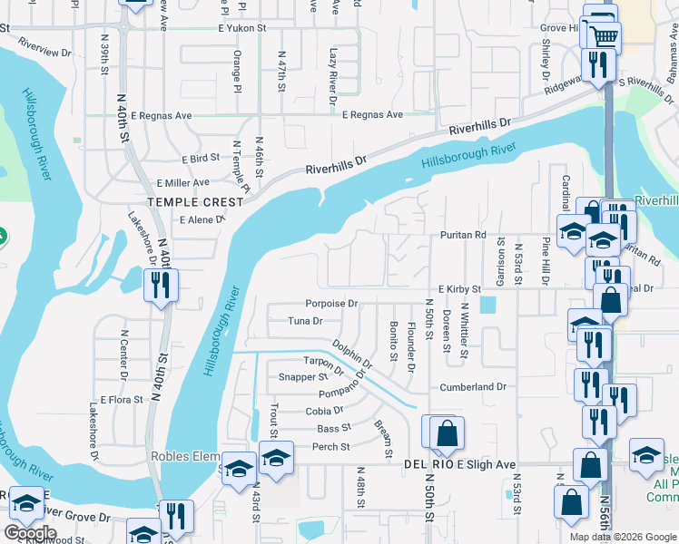 map of restaurants, bars, coffee shops, grocery stores, and more near 7828 Niagara Avenue in Tampa